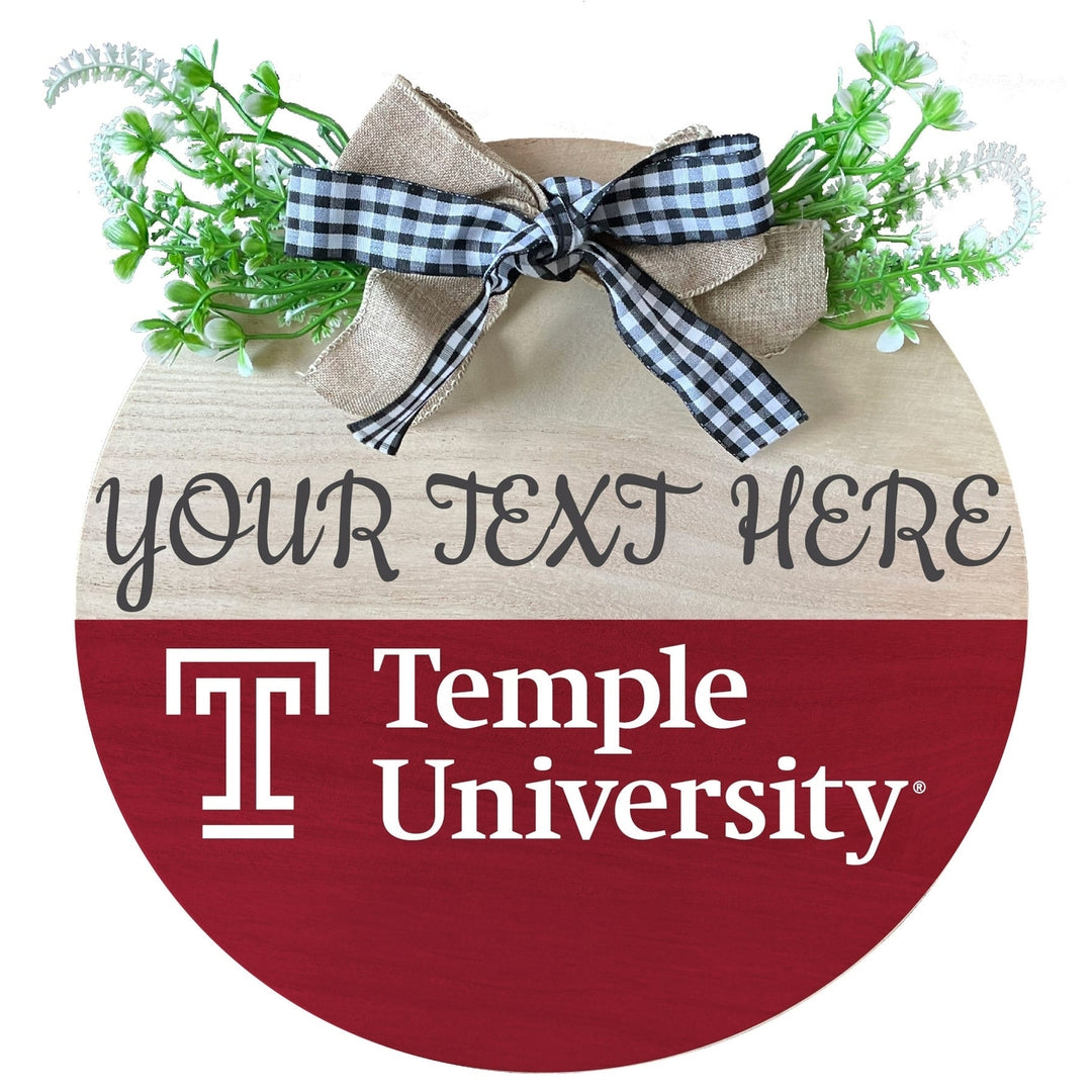 Temple University Customizable Wooden Wreath Welcome Sign Officially Licensed Collegiate Product Image 1