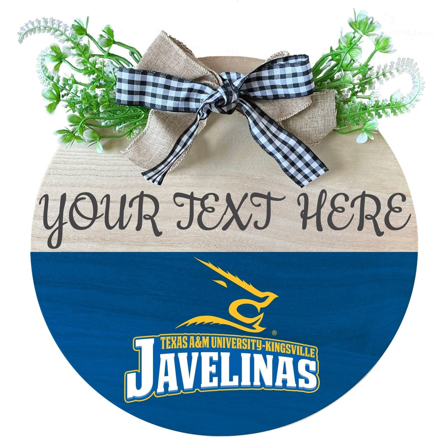 Texas AandM Kingsville Javelinas Customizable Wooden Wreath Welcome Sign Officially Licensed Collegiate Product Image 1