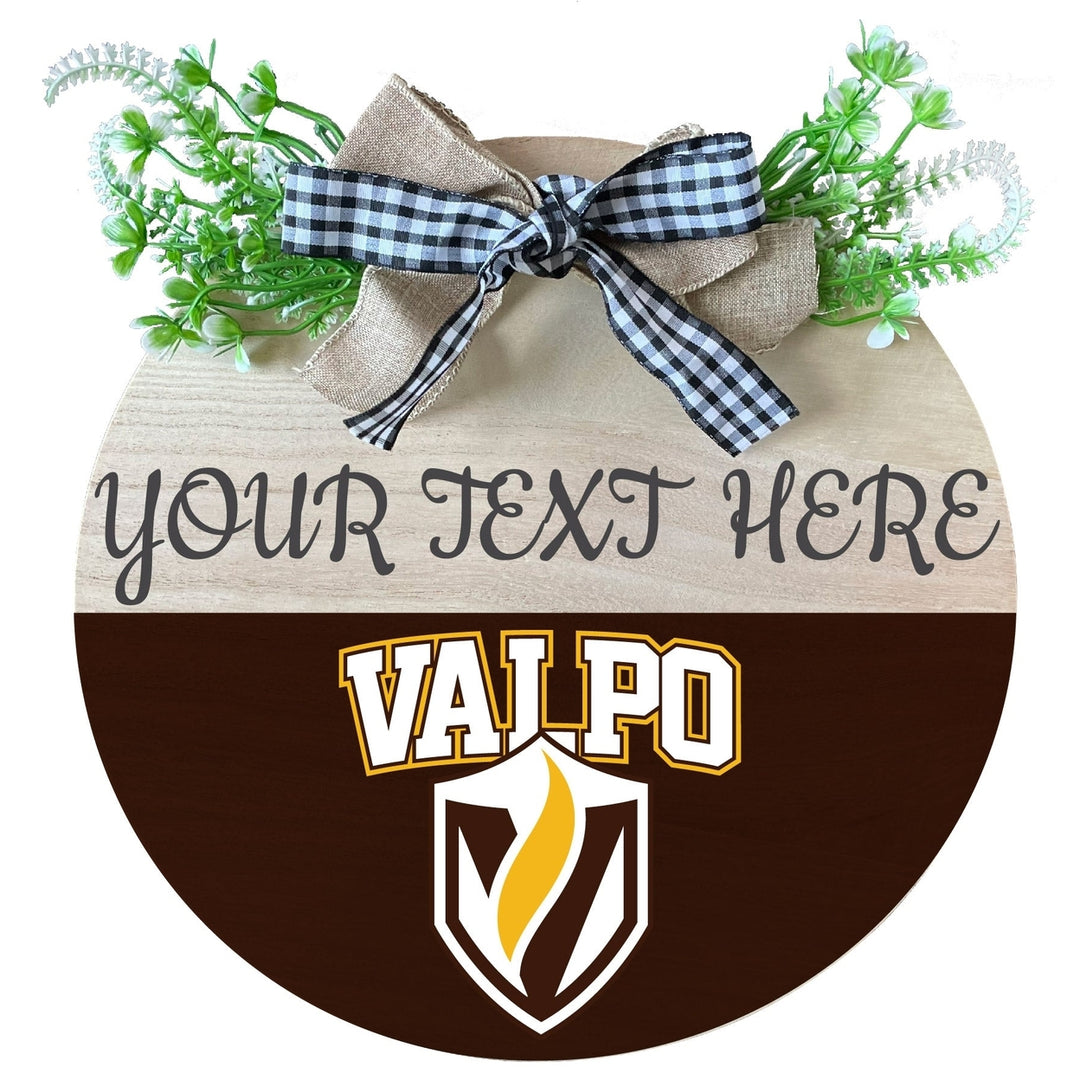 Valparaiso University Customizable Wooden Wreath Welcome Sign Officially Licensed Collegiate Product Image 1