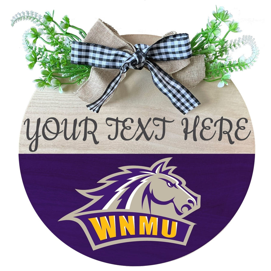 Western Mexico University Customizable Wooden Wreath Welcome Sign Officially Licensed Collegiate Product Image 1