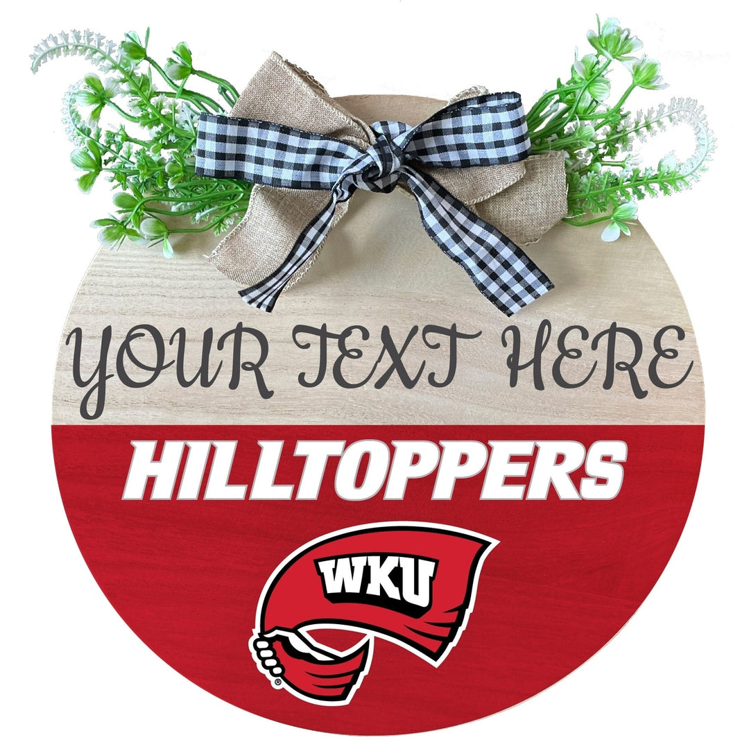 Western Kentucky Hilltoppers Customizable Wooden Wreath Welcome Sign Officially Licensed Collegiate Product Image 1