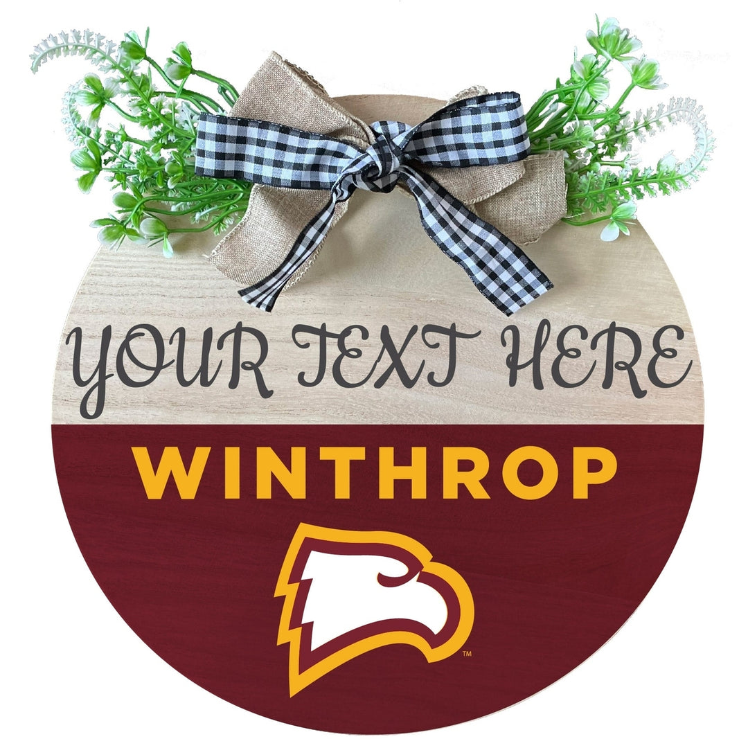 Winthrop University Customizable Wooden Wreath Welcome Sign Officially Licensed Collegiate Product Image 1