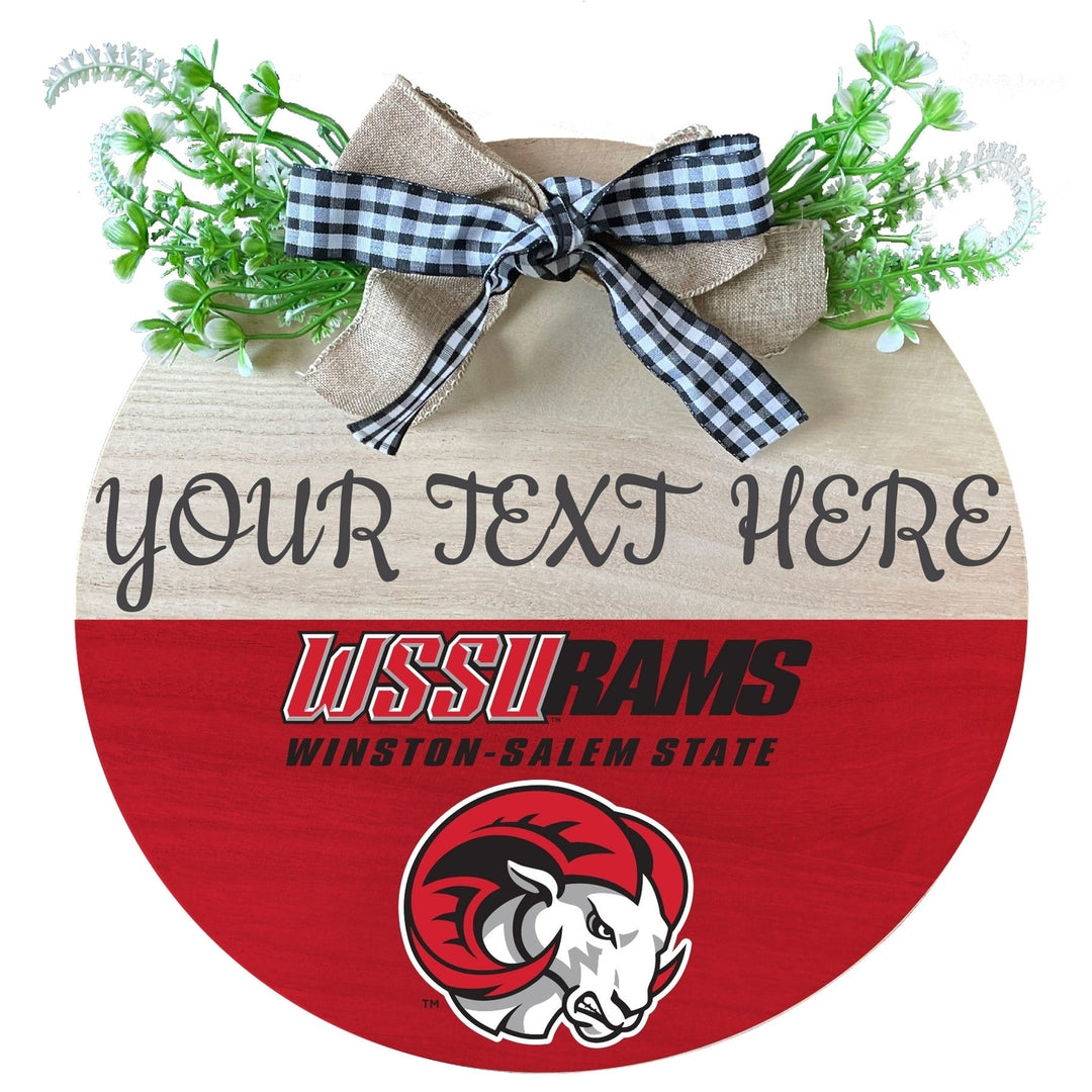 Winston-Salem State Customizable Wooden Wreath Welcome Sign Officially Licensed Collegiate Product Image 1