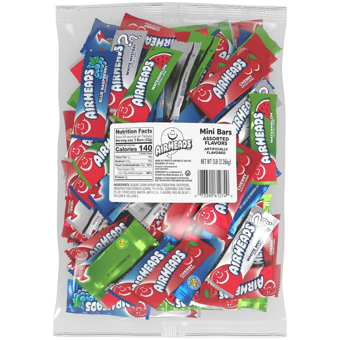 Airheads Mini Bars Assorted Flavors 5lb Bag Individually Wrapped Non Melting Candy Image 4