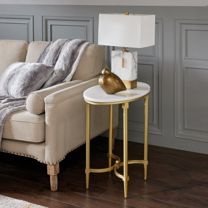 Gracie Mills Marlee White Marble and Gold Metal Oval End Table - GRACE-8615 Image 4