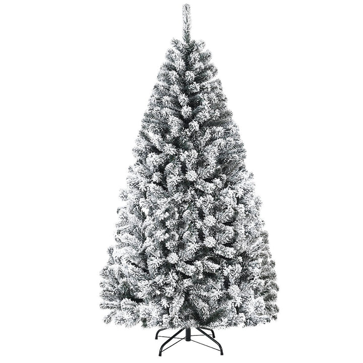 Costway 6/7.5/9ft Snow Flocked Hinged Artificial Christmas Tree Unlit Metal Image 1