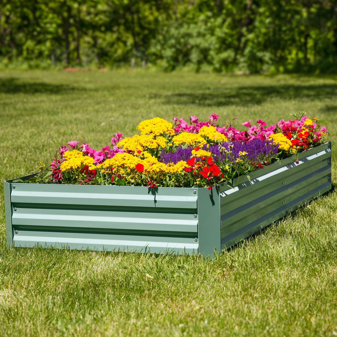 Sunnydaze Galvanized Steel Rectangle Raised Garden Bed - 4 x 8 - Green Image 3