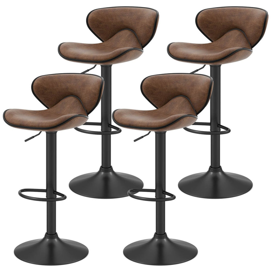 Set of 4 Adjustable Bar Stools Swivel Bar Chairs Pub Kitchen Retro Brown Image 1