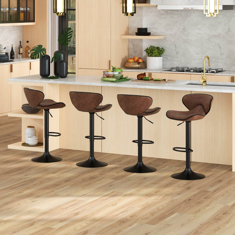 Set of 4 Adjustable Bar Stools Swivel Bar Chairs Pub Kitchen Retro Brown Image 2