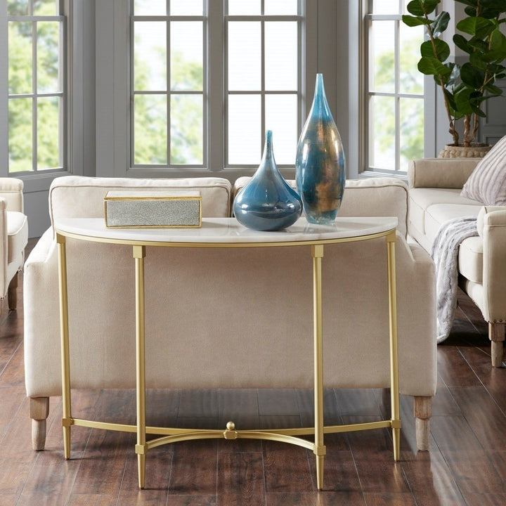 Gracie Mills Marlee Round White Marble and Gold Metal Console Table - GRACE-8616 Image 4