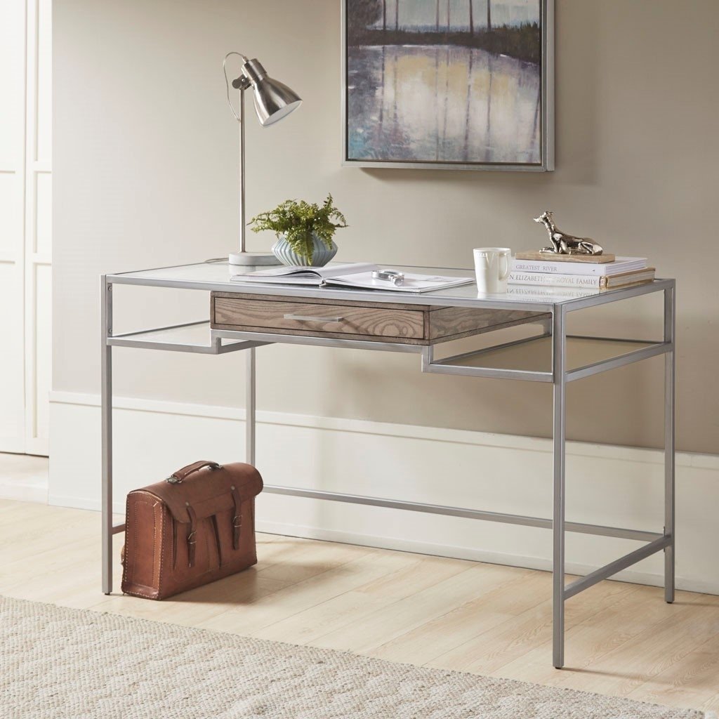 Gracie Mills Nakesha Metal Design With Tempered Glass Top Writing Desk - GRACE-13067 Image 3