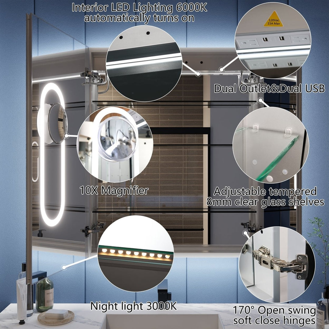 Illusion-B 36x36 LED Lighted Inset Mirrored Medicine Cabinet with Magnifiers Image 10