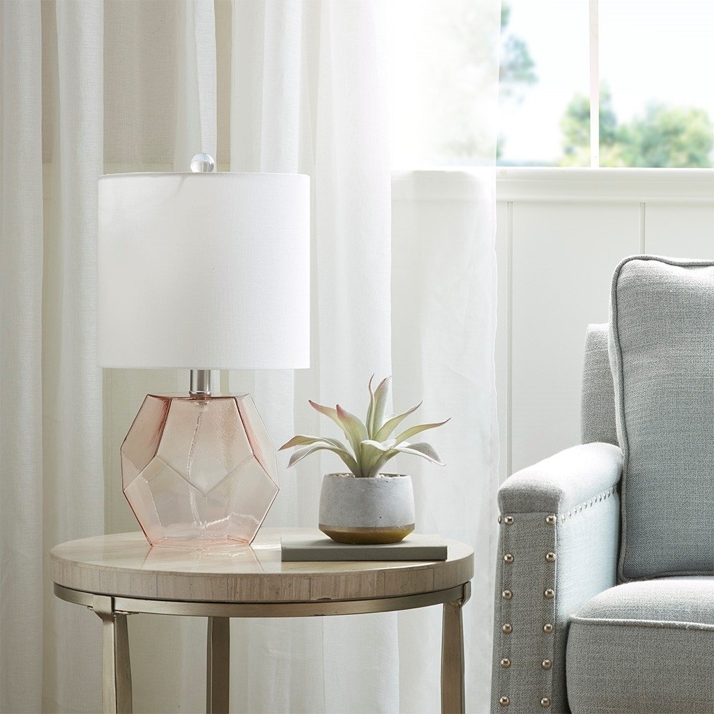 Gracie Mills Estes Elegant Pink Geometric Glass Table Lamp with White Shade - GRACE-12850 Image 4