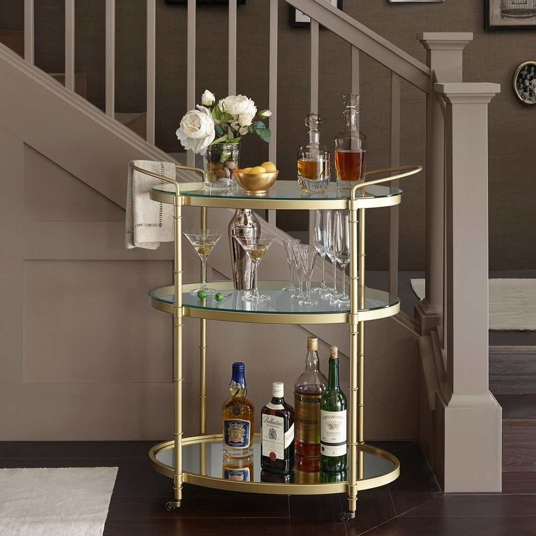 Gracie Mills Virginia Chic Rolling Beverage Cart with Glass Shelves - GRACE-6661 Image 3