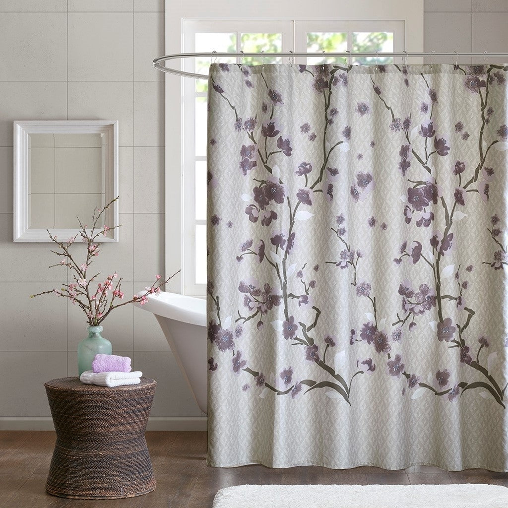 Gracie Mills Isaac Floral Cotton Shower Curtain Grey 72x72 Ultra-Soft Fabric Image 3