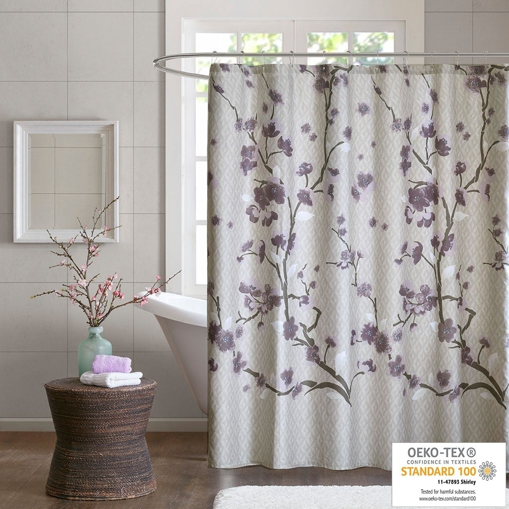 Gracie Mills Isaac Floral Cotton Shower Curtain Grey 72x72 Ultra-Soft Fabric Image 4