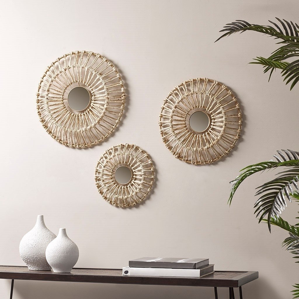 Gracie Mills Kennith 3-Piece Round Natural Fiber and Mirror Wall Art Set - GRACE-12831 Image 4