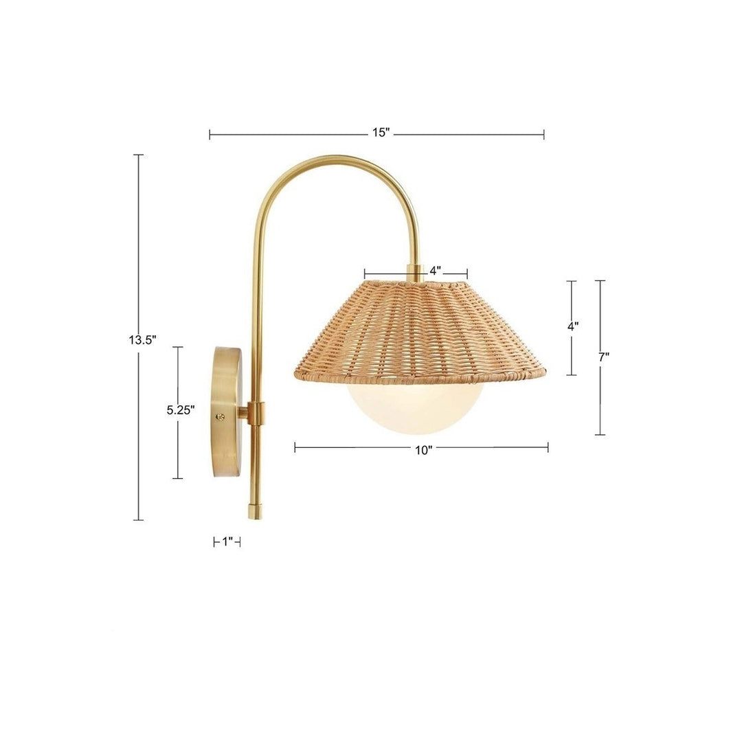 Gracie Mills Rattan Weave Wall Sconce GRACE-15390 Warm Light Ambiance Decor Image 5