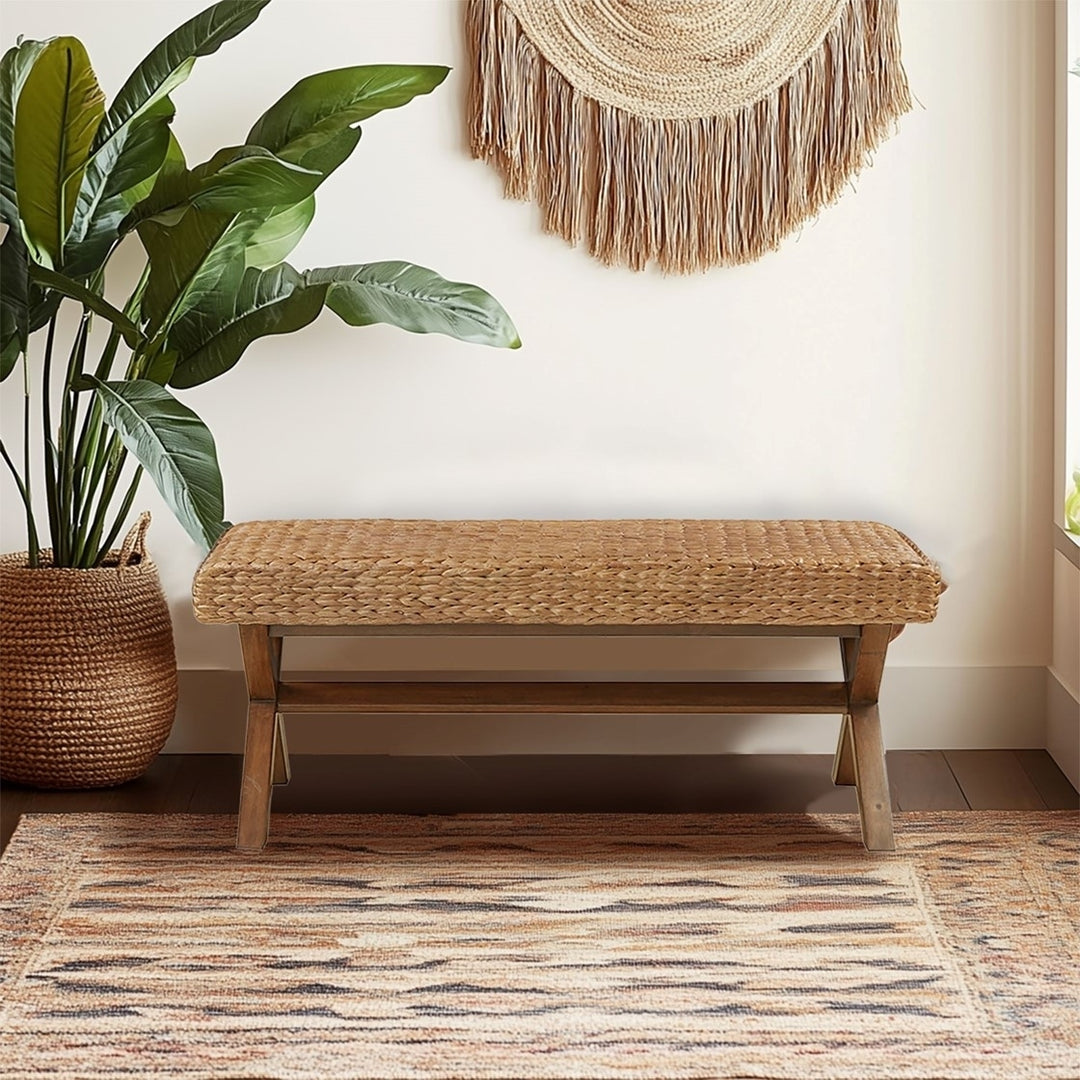 Gracie Mills Azami Mahogany Bench with Water Hyacinth Seat - GRACE-9737 Image 5