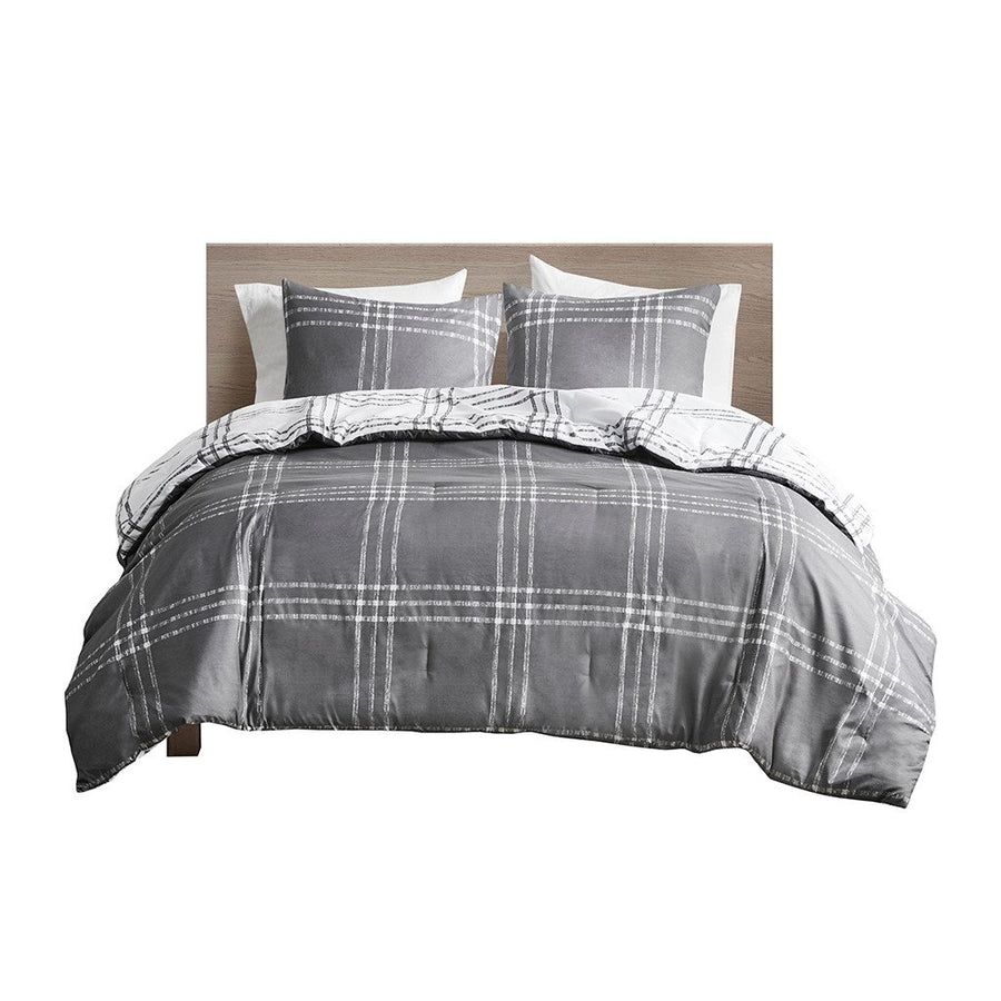 Gracie Mills Merryn Reversible Plaid Comforter Set Twin Gray White GRACE-14534 Image 1