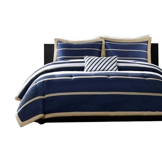 Gracie Mills Eudora Comforter Set Classic Stripes Navy Khaki Twin Full GRACE-6048 Image 1