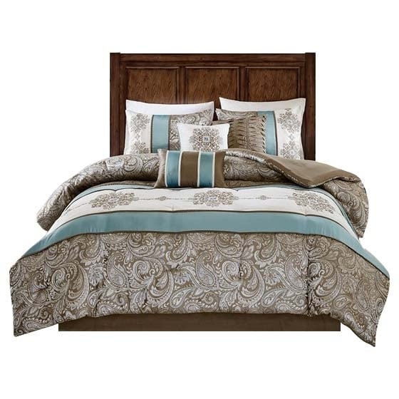 Gracie Mills Garret 7-Piece Comforter Set Paisley Jacquard Blue Brown Ivory GRACE-8144 Image 1