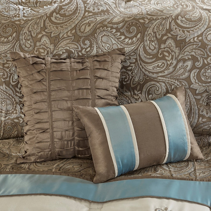 Gracie Mills Garret 7-Piece Comforter Set Paisley Jacquard Blue Brown Ivory GRACE-8144 Image 2