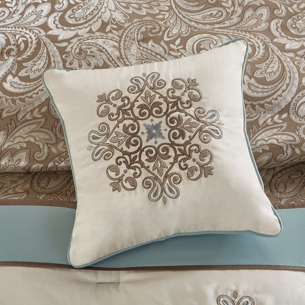 Gracie Mills Garret 7-Piece Comforter Set Paisley Jacquard Blue Brown Ivory GRACE-8144 Image 3