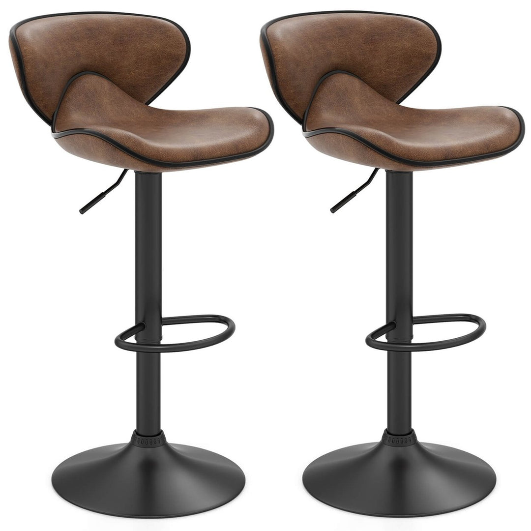 Set of 2 Adjustable Bar Stools Swivel Bar Chairs Pub Kitchen Brown Image 1