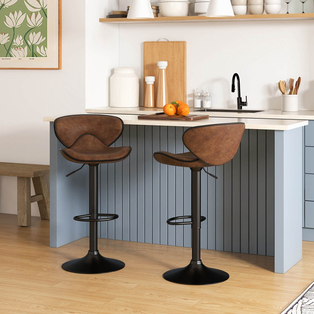 Set of 2 Adjustable Bar Stools Swivel Bar Chairs Pub Kitchen Brown Image 4