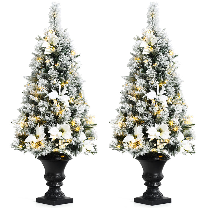 Set of 2 Pre-lit Snowy Christmas Entrance Tree 4FT w/ 100 LED Lights Image 1