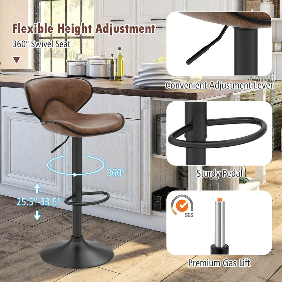 Set of 2 Adjustable Bar Stools Swivel Bar Chairs Pub Kitchen Brown Image 8