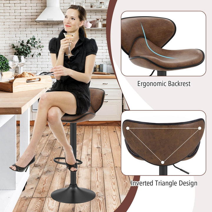 Set of 2 Adjustable Bar Stools Swivel Bar Chairs Pub Kitchen Brown Image 9