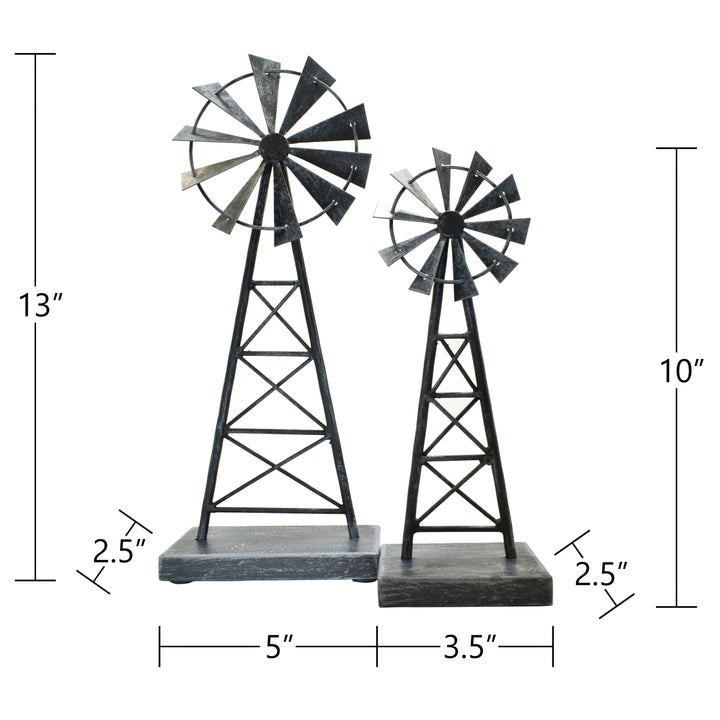 Adam and Friends Metal Windmill Sculpture 2-Piece Set Pewter Large Small Decor Image 4