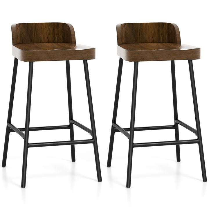 24.5Bar Stool Set of 2 Armless Bar Chair w/ Backrest Footrest and Metal Frame Cafe Image 1