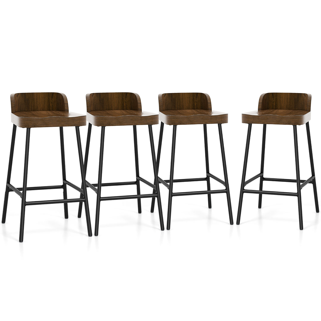 24.5Bar Stool Set of 4 Armless Bar Chair w/ Backrest Footrest and Metal Frame Cafe Image 1