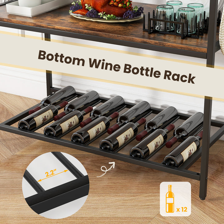 Kitchen Island 3-Tier Prep Table with Wine Glass Holders Large Worktop Image 8