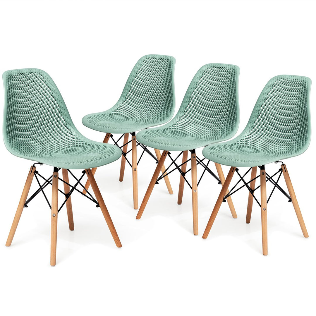 Costway Set of 4 Plastic Hollow Out Chair Mid Century Modern Wood-Leg Seat Image 5