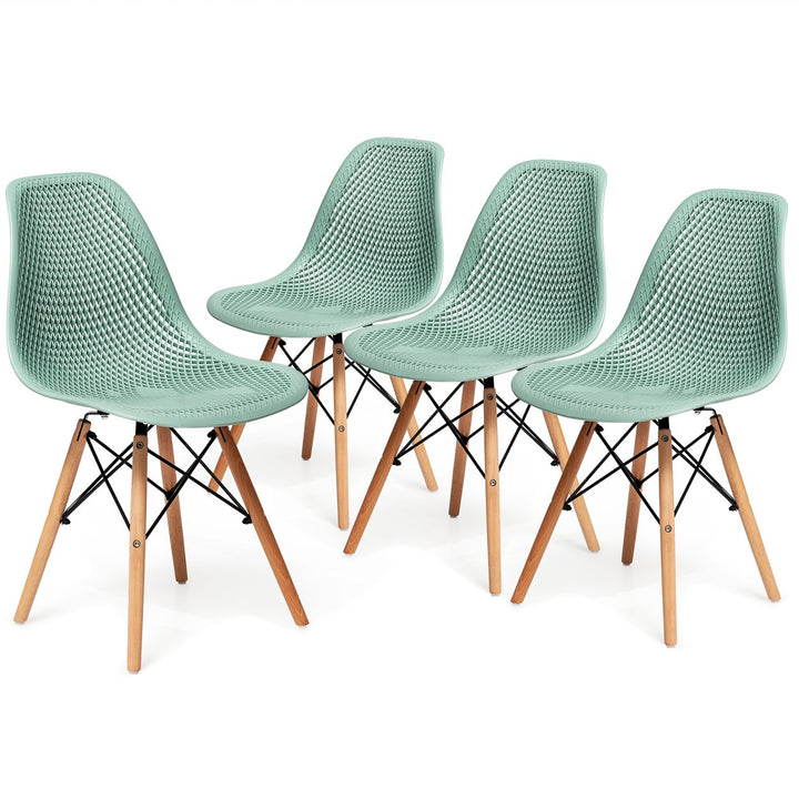 Costway Set of 4 Plastic Hollow Out Chair Mid Century Modern Wood-Leg Seat Image 4