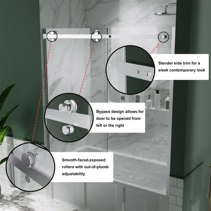 Zephyr 54-60 in Sliding Tub Door Chrome Clear Glass 58 in Height Semi Frameless Image 3