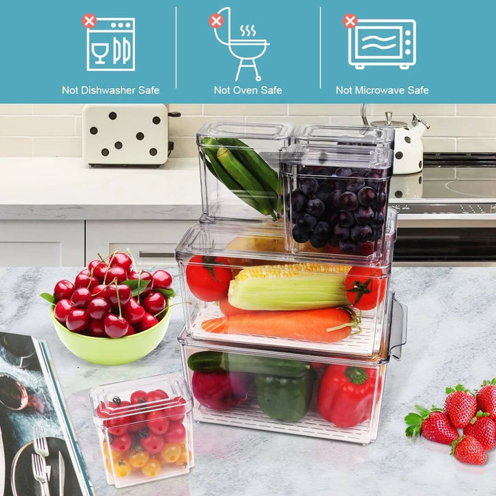 "7-Piece Stackable Fridge Organizer Set with Lids - Clear Plastic Bins for Refrigerator Storage, Pantry Organization - Image 4