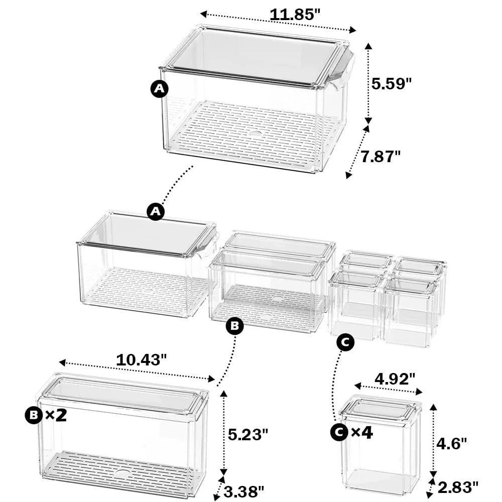 "7-Piece Stackable Fridge Organizer Set with Lids - Clear Plastic Bins for Refrigerator Storage, Pantry Organization - Image 6