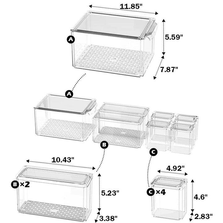 "7-Piece Stackable Fridge Organizer Set with Lids - Clear Plastic Bins for Refrigerator Storage, Pantry Organization - Image 6