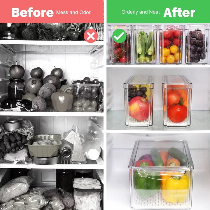 "7-Piece Stackable Fridge Organizer Set with Lids - Clear Plastic Bins for Refrigerator Storage, Pantry Organization - Image 8