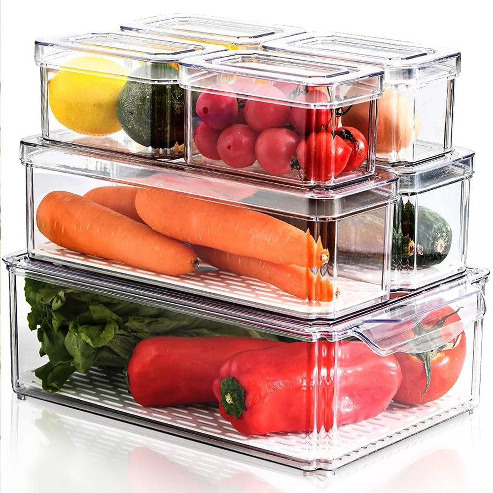 "7-Piece Stackable Fridge Organizer Set with Lids - Clear Plastic Bins for Refrigerator Storage, Pantry Organization - Image 10