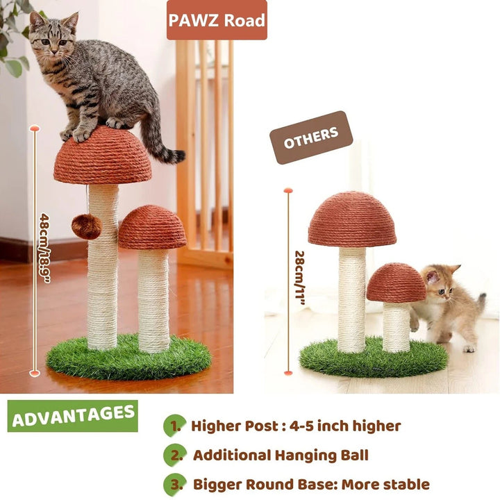 2 Mushrooms Cat Scratching Post 19" Sisal Claw Scratcher for Kittens and Small Cats, Brown Image 4