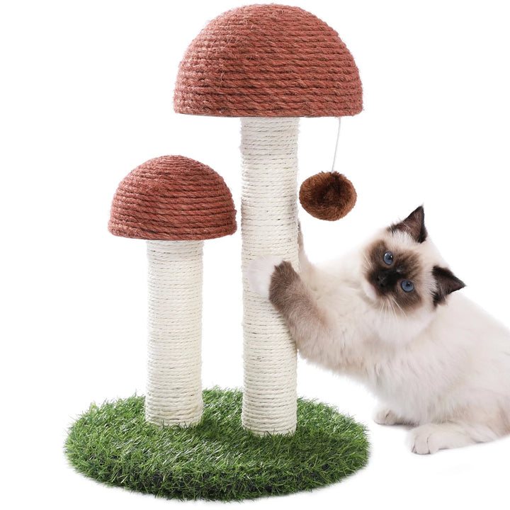 2 Mushrooms Cat Scratching Post 19" Sisal Claw Scratcher for Kittens and Small Cats, Brown Image 5