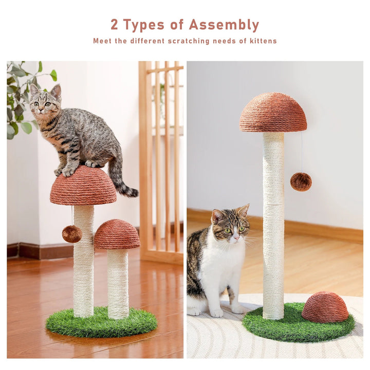 2 Mushrooms Cat Scratching Post 19" Sisal Claw Scratcher for Kittens and Small Cats, Brown Image 7