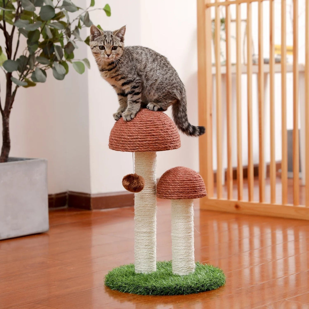 2 Mushrooms Cat Scratching Post 19" Sisal Claw Scratcher for Kittens and Small Cats, Brown Image 9