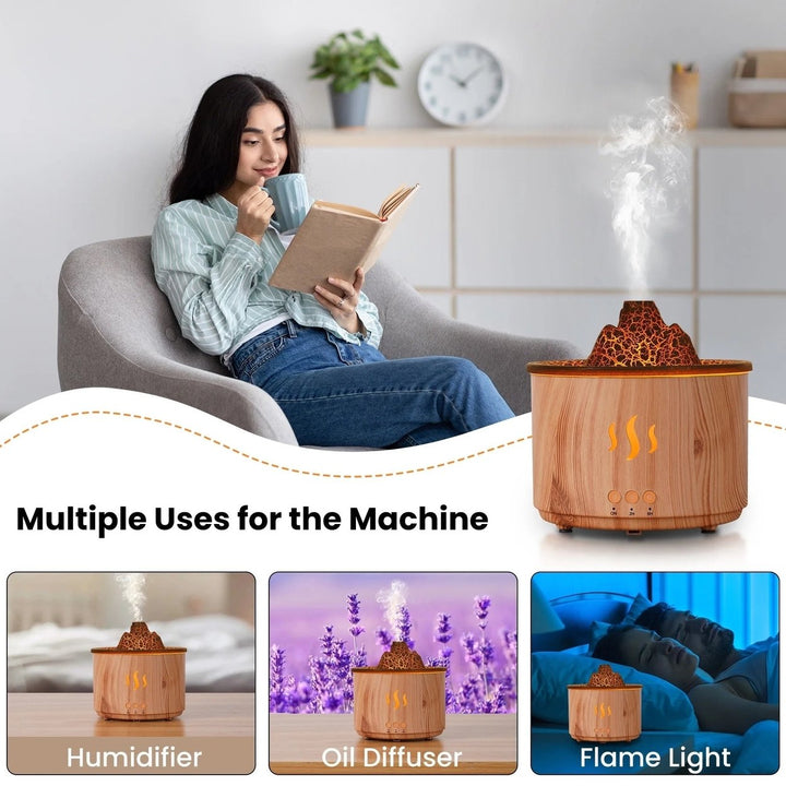 Essential Oil Diffuser,400Ml Flame Diffuser, Air Humidifier with Remote Control,For Bedroom Home, Wood Color Image 6